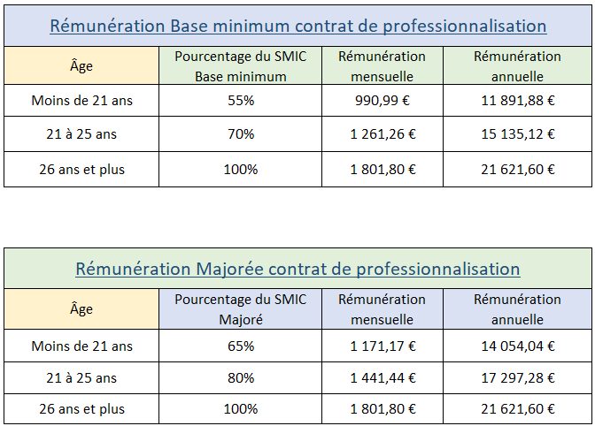 Rémunération grille contrat de professionnalisation